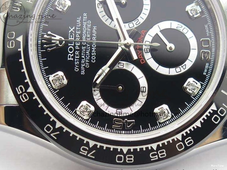 MiroTime 0316 SmartChoice Daytona 116519LN JH Best Edition Black Dial Crystal Markers On Rubber Strap A4130 (Free XS Rubber Strap) 3558